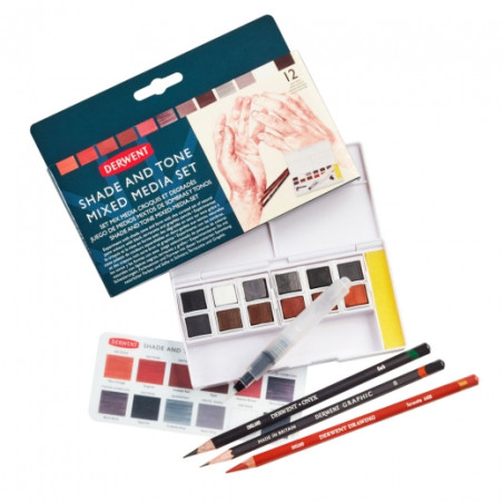 Derwent shade and tone mixed media set half-cubes-12 colors and crayon