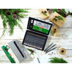 Derwent academy carry tin 24 pencils + block + accessories in a metal