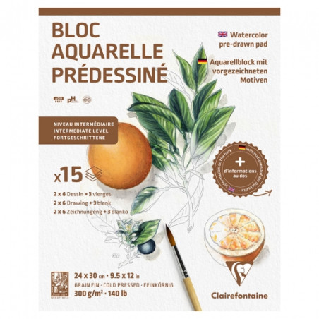 Clairefontaine botanical watercolor block with finished sketch 24x30cm 300