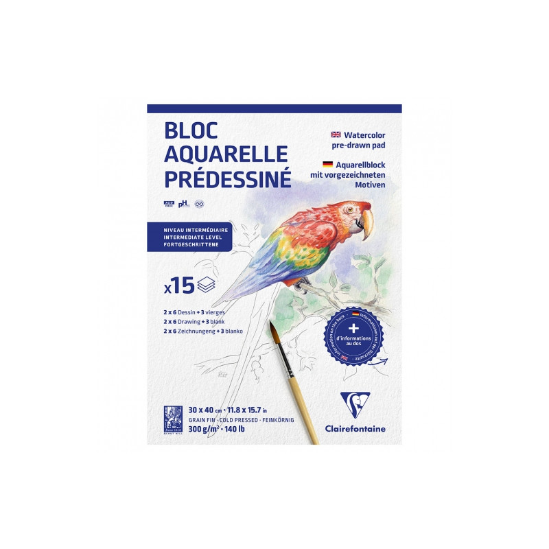 Clairefontaine animals watercolor block with a ready sketch 30x40cm 30