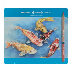 Renesans acquerello set of 24 watercolor crayons in a metal case