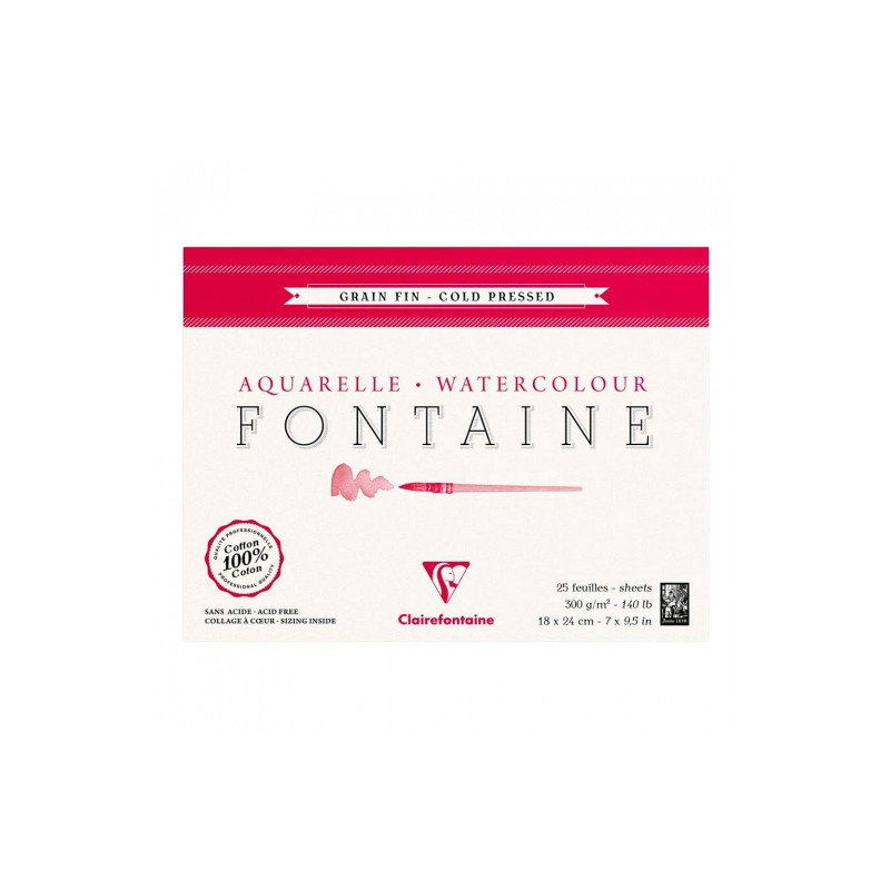 Block Clairefontaine watercolour fontaine grain fin 300g 25ark
