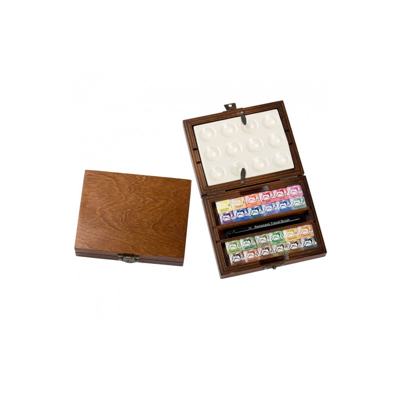 Renesans set 24 watercolors with a ceramic palette and travel brush in