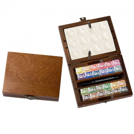 Renesans set 24 watercolors with a ceramic palette and travel brush in