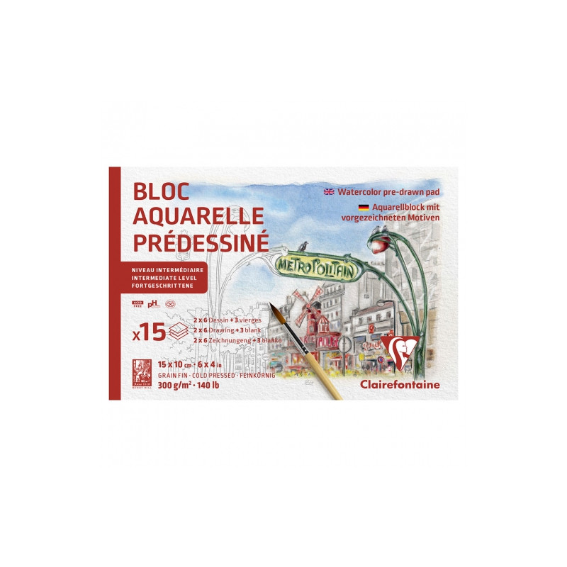 Clairefontaine block watercolor paris with a ready sketch 10x15cm 300g
