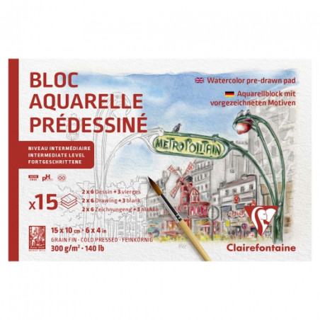 Blok Clairefontaine paris akwarelowy z gotowym szkicem 10x15cm 300g 15