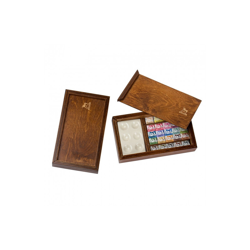 Renesans set 25 watercolors with a ceramic palette in wooden coffer