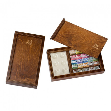 Renesans set 25 watercolors with a ceramic palette in wooden coffer