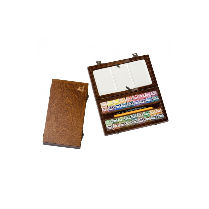 Renesans set 36 watercolors with a ceramic palette and travel brush in