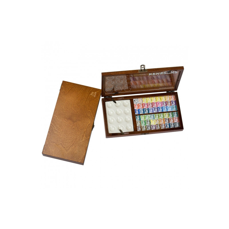 Renesans set 54 watercolors with a ceramic palette in wooden coffer
