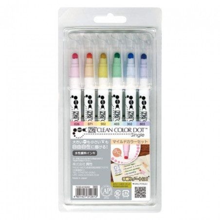Kuretake clean color dot mild colors pisaki 6szt.- sklep plastyczny sz