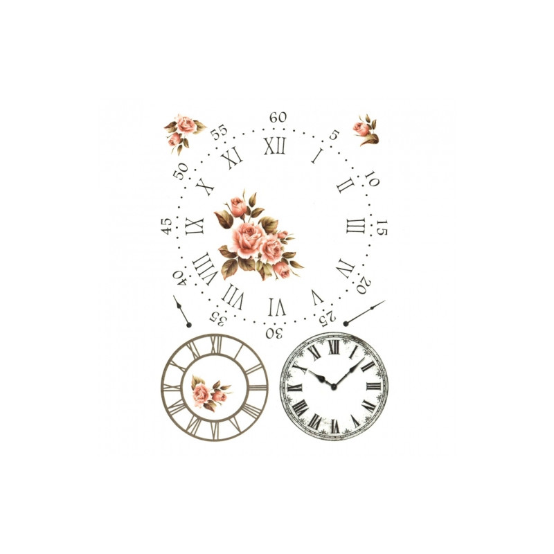 Rice decoupage paper clock roses A4 ITD R144