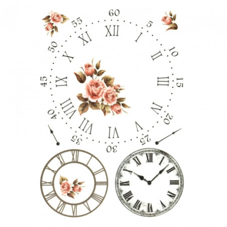 Rice decoupage paper clock roses A4 ITD R144