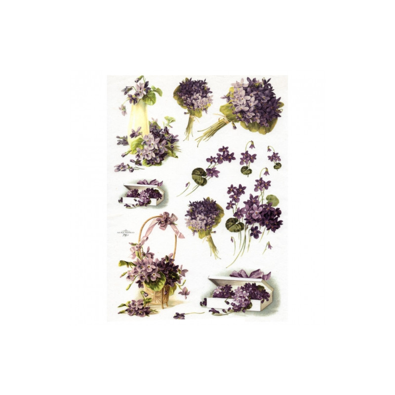 Rice decoupage paper violets flowers A4 ITD R242