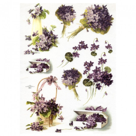 Rice decoupage paper violets flowers A4 ITD R242