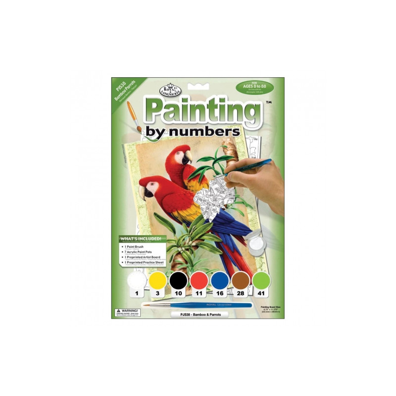 Paiting by numbers A4 7 colors- parrots and bamboo