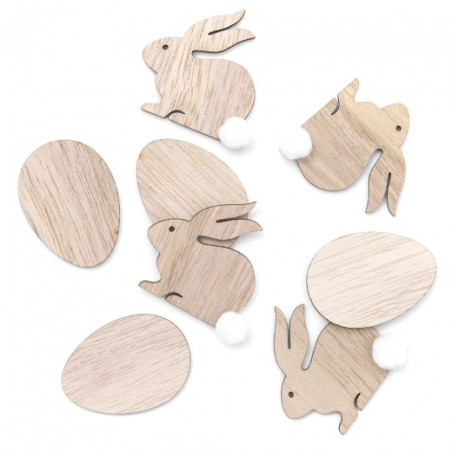 DP Craft wooden elements rabbits and eggs 4cm 8pcs neutral