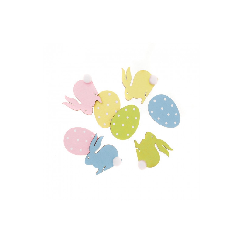 DP Craft wooden rabbits and eggs 4cm 8pcs pastel