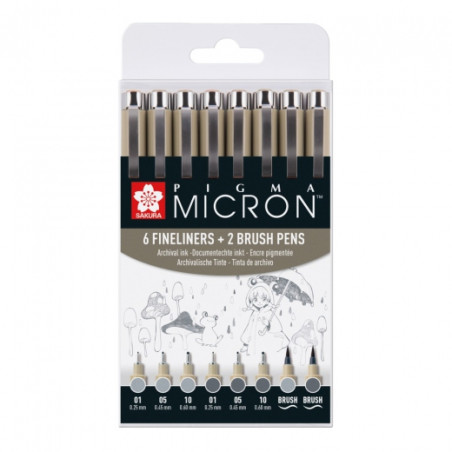 Sakura pigma micron gray set 8pcs