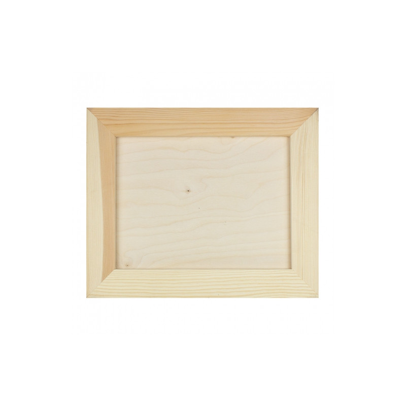 Wooden picture in a large raw frame, 26x32cm