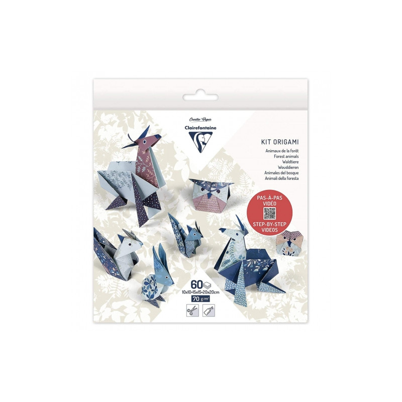 Clairefontaine origami animals 10x10cm, 15x15cm, 20x20cm 70g 60 sheets