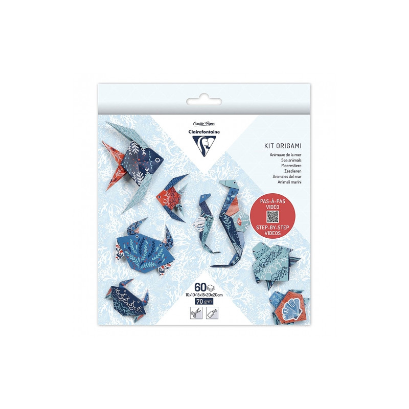 Clairefontaine origami marine fauna 10x10cm, 15x15cm, 20x20cm 70g 60ar