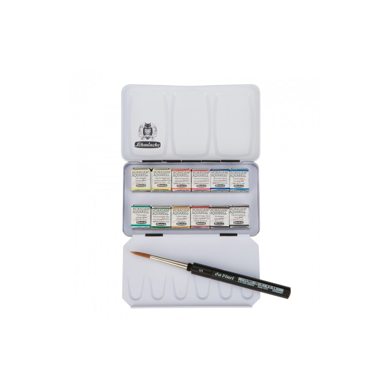 Schmincke horadam aquarell set of 12half-pan + brush metal box