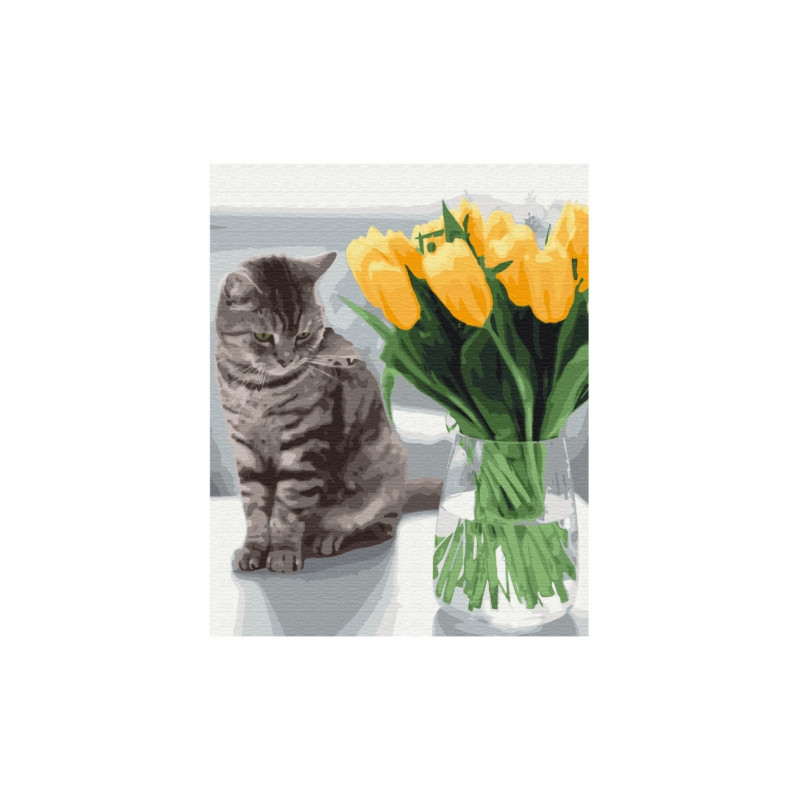 Brushme numerowanka 40x50cm 30 kol kotek z tulipanami malowanie po num
