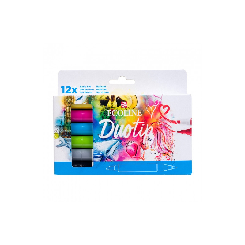 Talens ecoline duo tip basic set zestaw 12 pisaków - sklep plastyczny