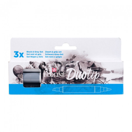 Talens ecoline duo tip black & grey set zestaw 3 pisaków - sklep plast