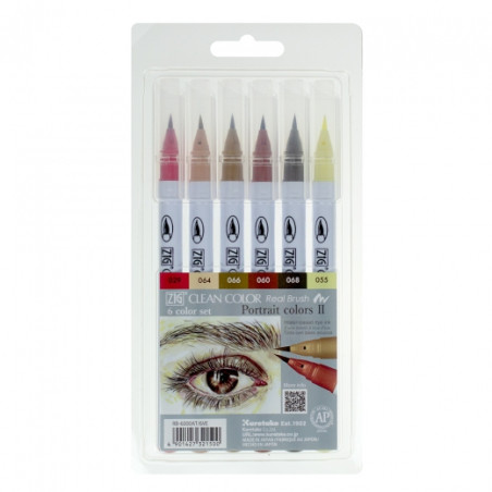 Kuretake clean color real brush portrait 2 zestaw 6 pisaków - sklep pl