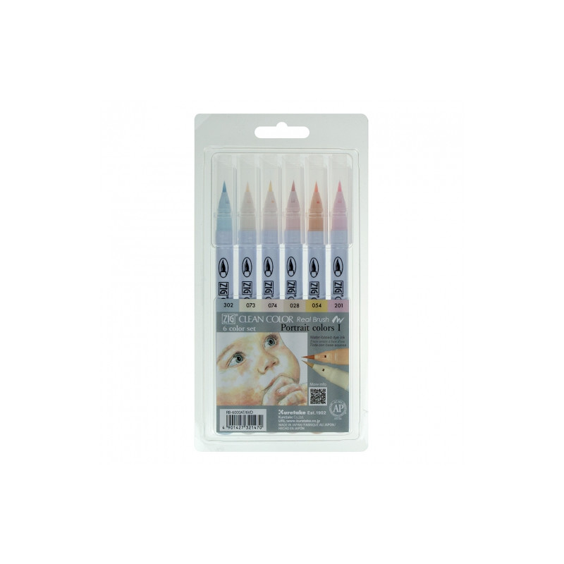 Kuretake clean color real brush portrait 1 set of 6 markers