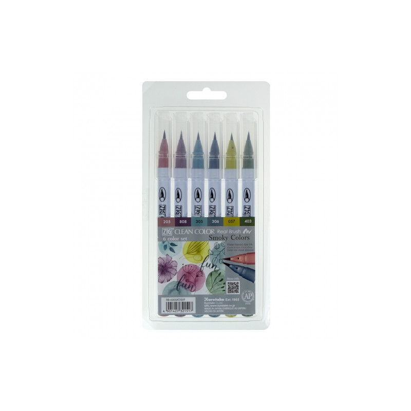 Kuretake clean color real brush smoky colors set of 6 markers