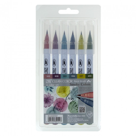 Kuretake clean color real brush smoky colors set of 6 markers