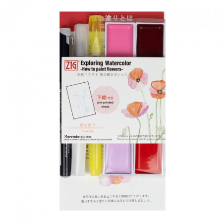 Kuretake zig exploring watercolor flowers glazing - sklep plastyczny -