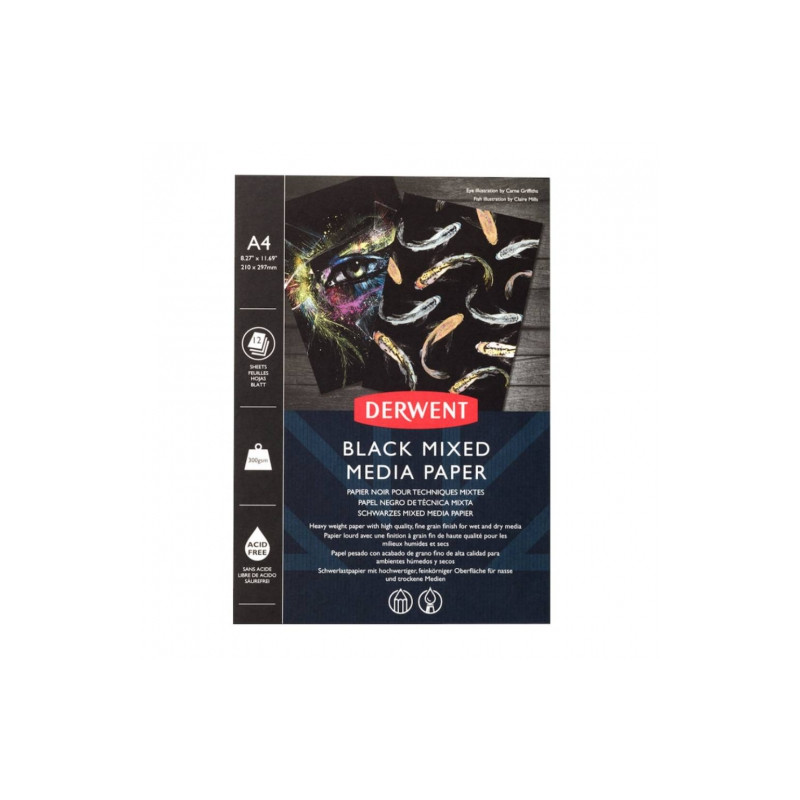 Block derwent black mixed media A4 300g 12 sheets black