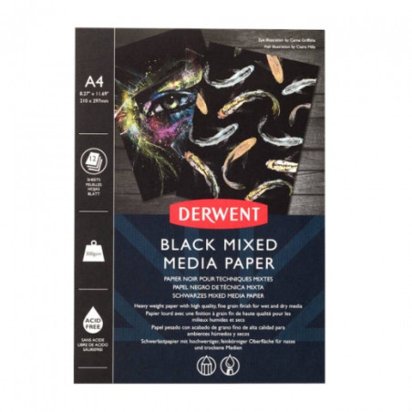 Block derwent black mixed media A4 300g 12 sheets black