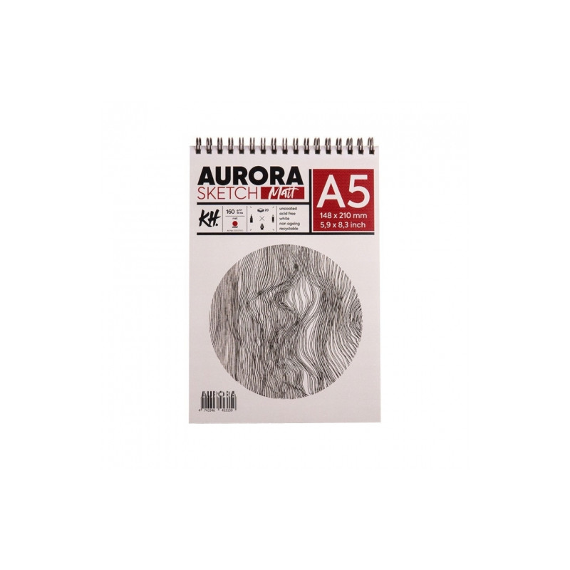 Aurora sketch matt, smooth 160g block, 20 sheets on a spiral