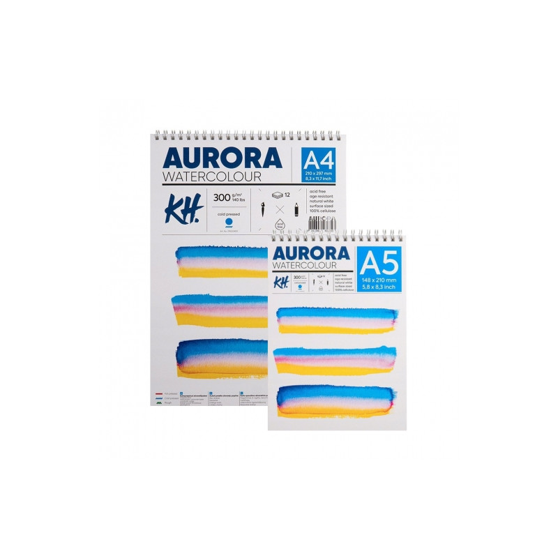 AURORA watercolor cold pressed small-grained block on spiral 300g 12 s