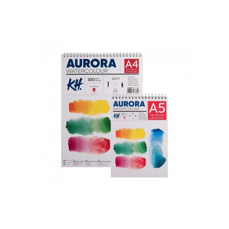 AURORA watercolor hot pressed smooth block on spiral 300g 12 sheets