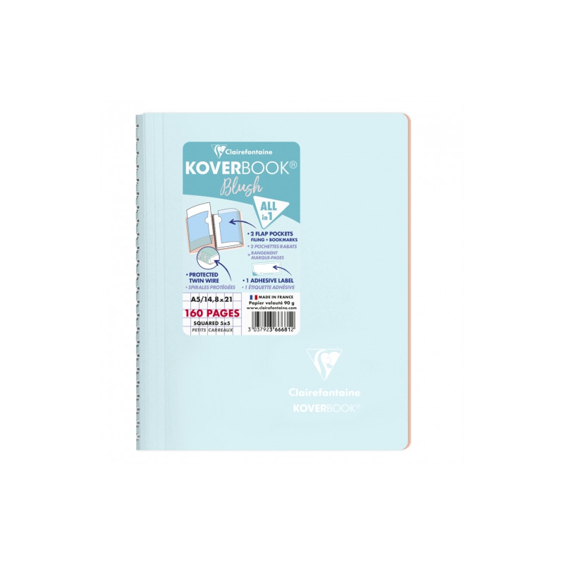 Clairefontaine koverbook blush zeszyt w kratkę A5 na spirali 160 stron