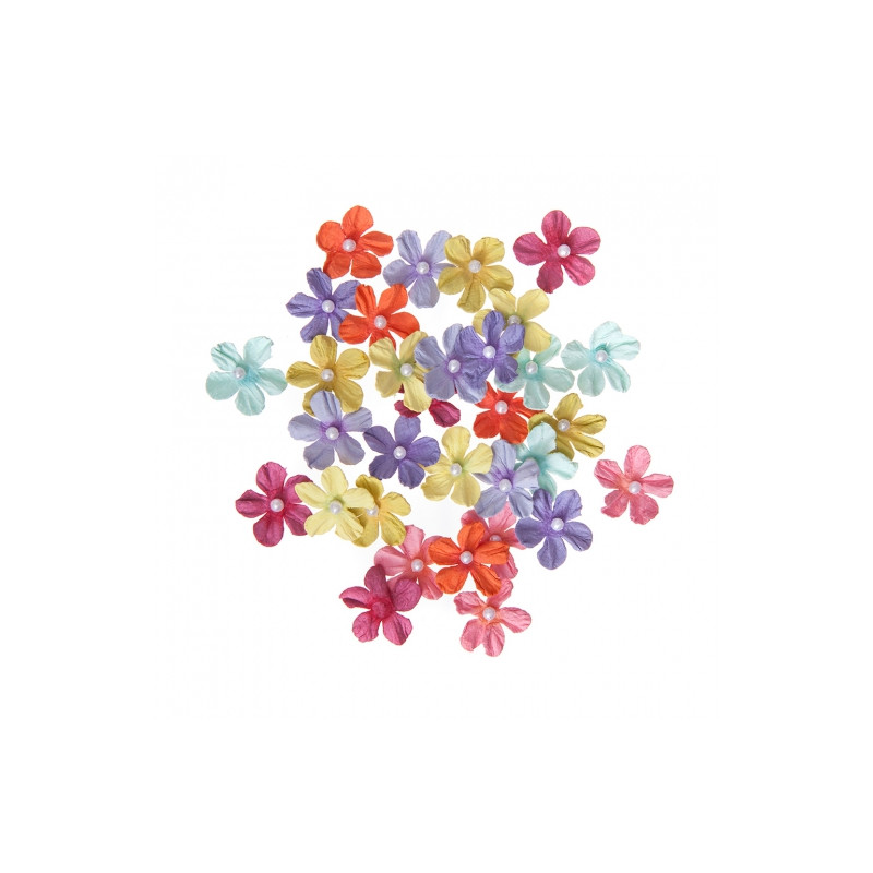 DpCraft kwiaty papierowe tęczowe z perełką 2cm 32szt - sklep plastyczn