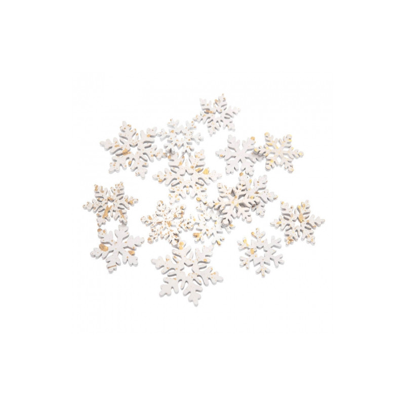 DpCraft wooden snowflakes white gilded 15pcs