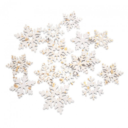 DpCraft wooden snowflakes white gilded 15pcs
