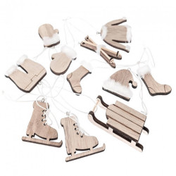 DpCraft winter wooden motifs with fur and a pendant 11 pcs