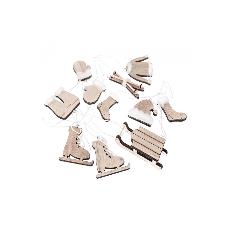 DpCraft zimowe drewniane motywy z futerkiem i zawieszką 11szt - sklep