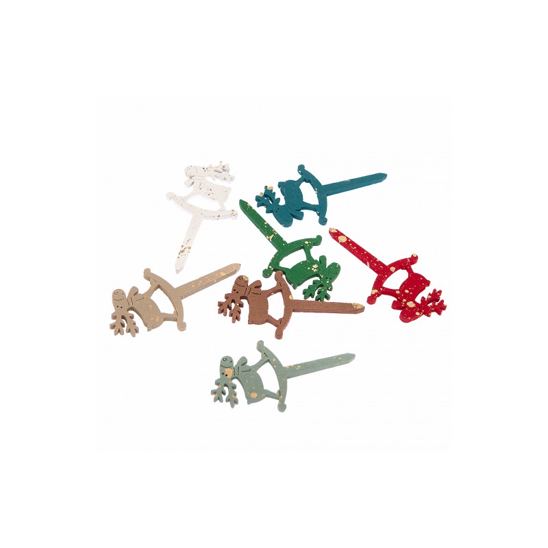 DpCraft wooden fawns on the peak multicolour gilded 7.7x4cm 7pcs