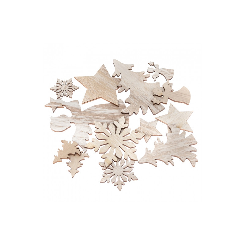 DpCraft świąteczne motywy drewniane bielone 12szt - sklep plastyczny -