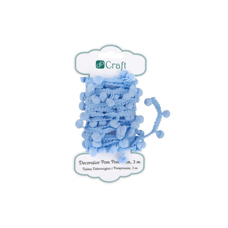 Decorative ribbon with pompoms, 3 m blue