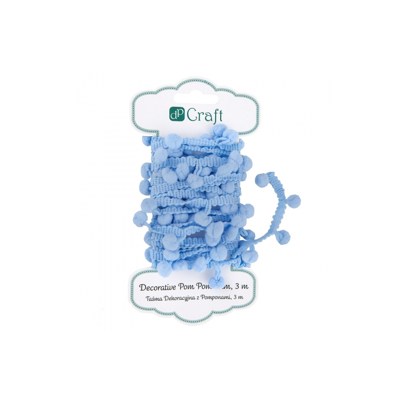 DpCraft niebieska taśma dekoracyjna z pomponami 3 m  - sklep plastyczn